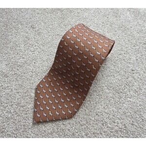 Hermes Vintage 100% Silk Tie Horses Paris France BROWN 5518 UA